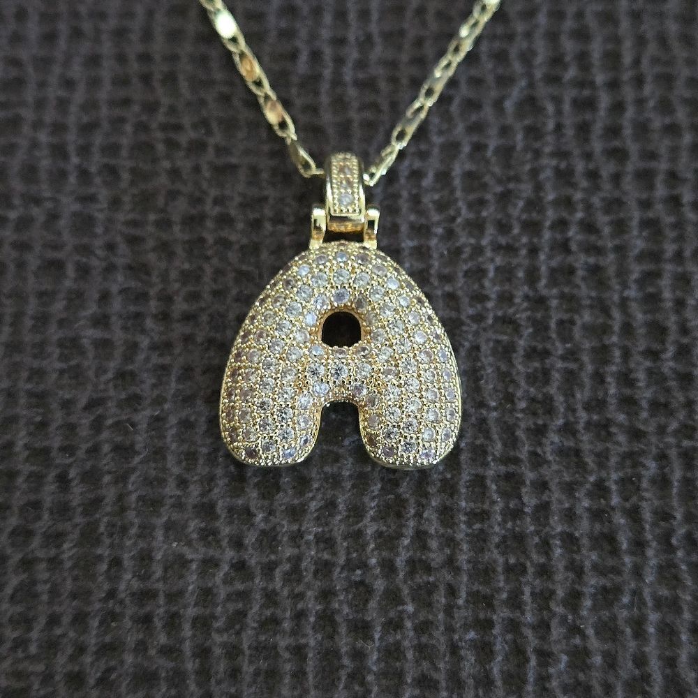 Gemelli👭 Puffy Pave Cubic Zirconia💎 Letter "A" Initial Pendant Necklace